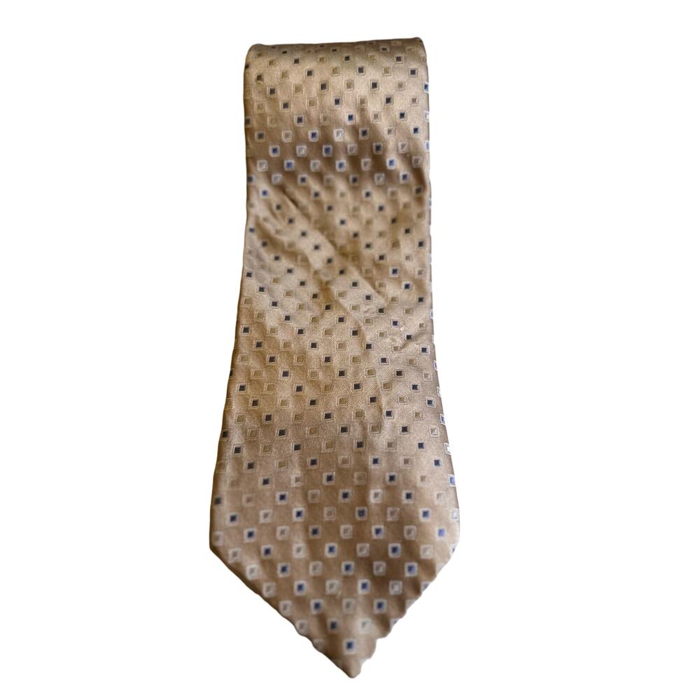 Metropolitan View 100% Silk Tie Tan Geometric Square Box Pattern